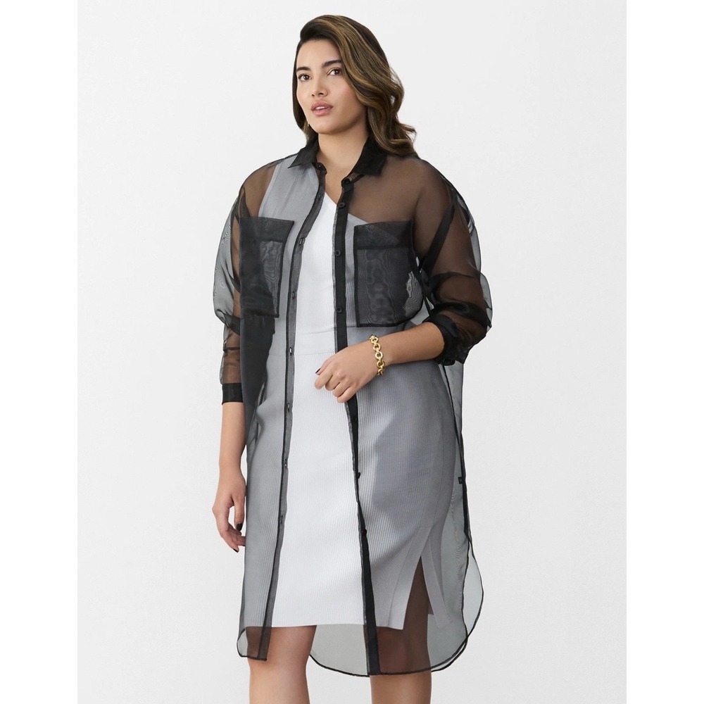 Gstq Sheer Tunic Button Up Top Xl Brand New